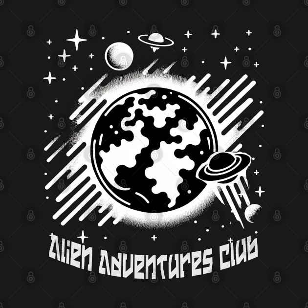 Sci-Fi UFO & Planet Tee Alien Adventures Club - Quirky Extraterrestrial Fun by Coder-T