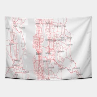 Seattle red & white map Tapestry