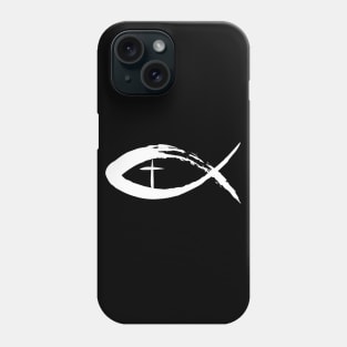 Painted Cross and Fish Christian Design - White Phone Case