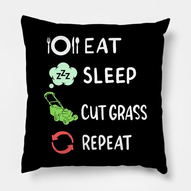 Eat Sleep Cut Grass Repeat - Funny Gardener Pillow by Shirtbubble