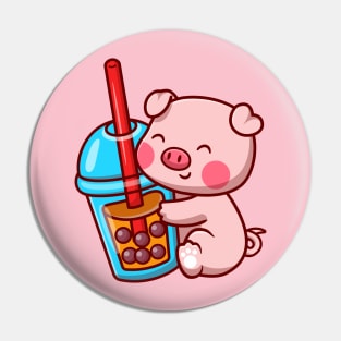 Cute Pig With Bubble Milk Tea Cartoon Pin