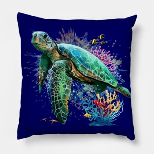 Sea turtle watercolor Style Underwater Summer Vibes Pillow