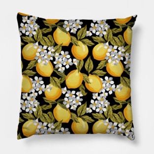 Lemons Pattern On Black Pillow