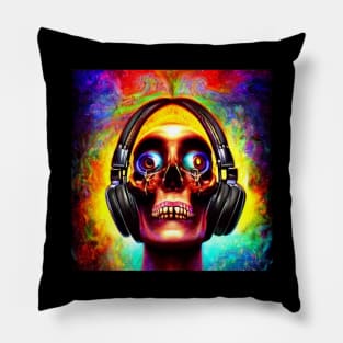 Halloween Skull Listening To Music Pillow