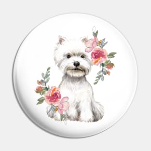 Cute West Highland White Terrier Westie Puppy Dog Watercolor Art Pin