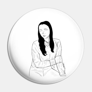 asian cute black hair woman ecopop in line art style Pin