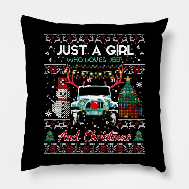 Just a girl who loves jeep and christmas Pillow by TeeAaron