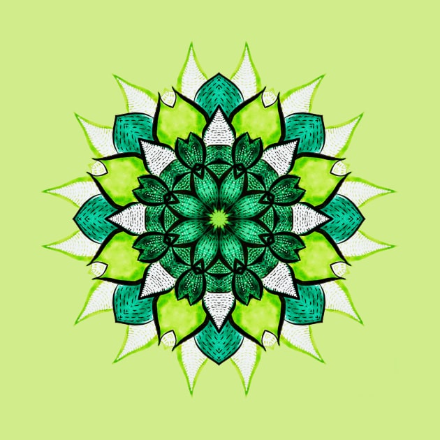 Green Floral Mandala Abstract Flower Botanical by Boriana Giormova