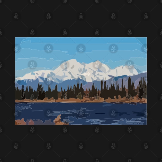 Mount Denali and Lake Vector Painting by gktb