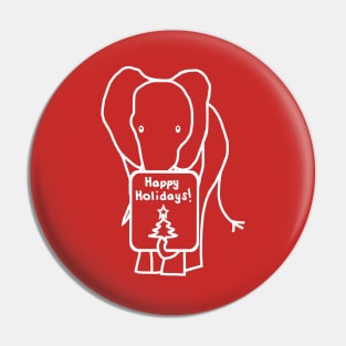 Minimal White Line Christmas Elephant says Happy Holidays Pin