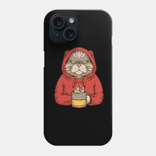 Angry cat with hoodie and coffee Phone Case