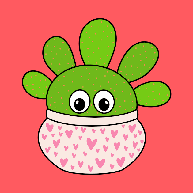 Cute Cactus Design #345: Opuntia Microdasys Cactus In A Cute Heart Pot by DreamCactus