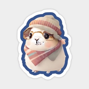 Cute Guinea Pig with Glasses and Winter Clothes Magnet