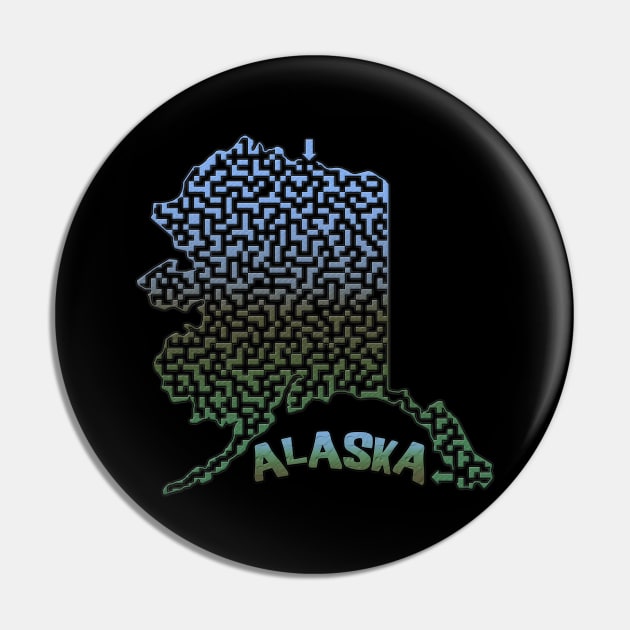 Alaska State Outline Mountain Themed Maze & Labyrinth Pin by gorff