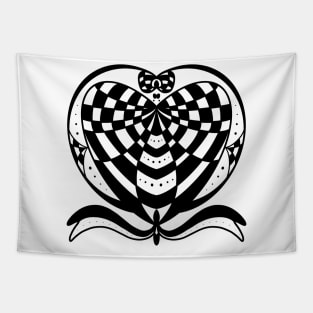 Dimensional heart Geometry made from black color isolated on white background Tapestry