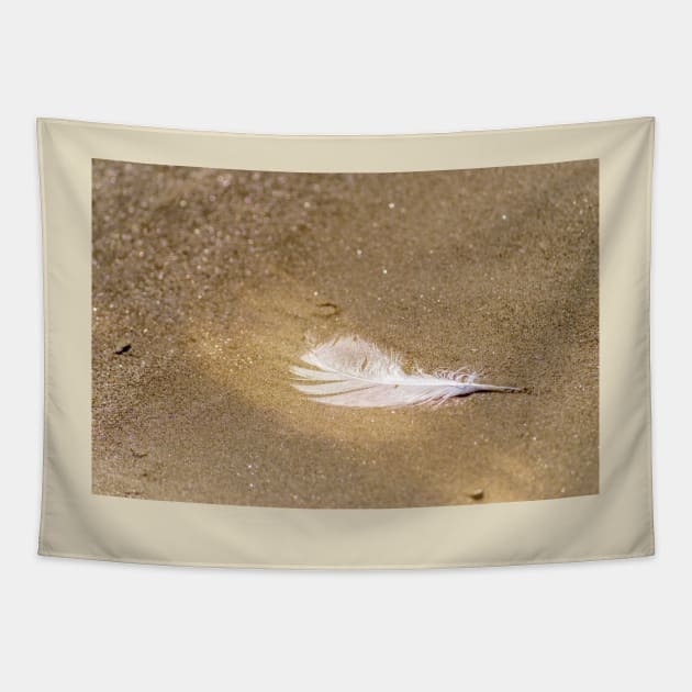 White Feather on Gold Dust Tapestry by Debra Martz