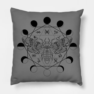 Death's Head Moth, Moon Phase, Alchemical Symbols Pillow