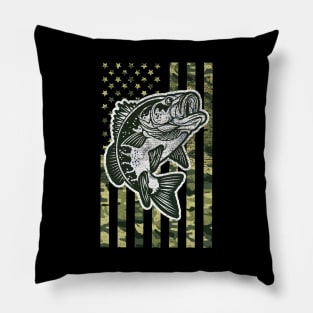 Bass Fishing American Camo USA Flag, Fisherman Gift Pillow