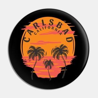 Carlsbad California Sunset Skull and Palm Trees Pin