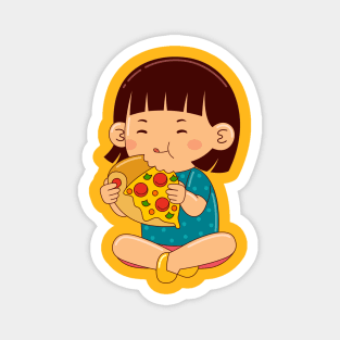 girl kids eating pizza Magnet