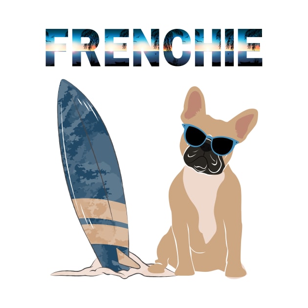 French Bulldog (Frenchie) Dog Wearing Sunglasses with Surf Board by Seasonal Dogs