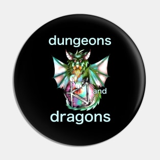 Dnd D20 dice with a red eyed dragon Pin