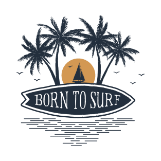 Sunset On Beach. Born To Surf. Motivational Quote. Double Exposure Style T-Shirt