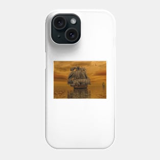 Pirate ship at sunset Phone Case