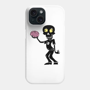 Cartoon Zombie With Brain - Black Phone Case