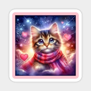 Cute cat wearing a red scarf in valentine day Magnet