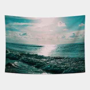 Sun Glitter on Blue Ocean Waves Tapestry