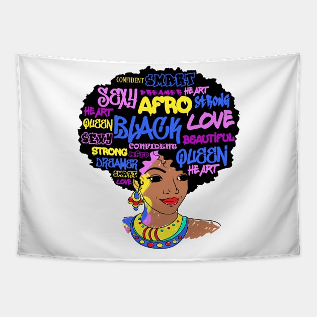 Dashiki Melanin Afro Woman Tapestry by fiar32