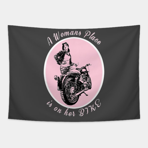 Woman Motorcyclist Design Tapestry by AtkissonDesign