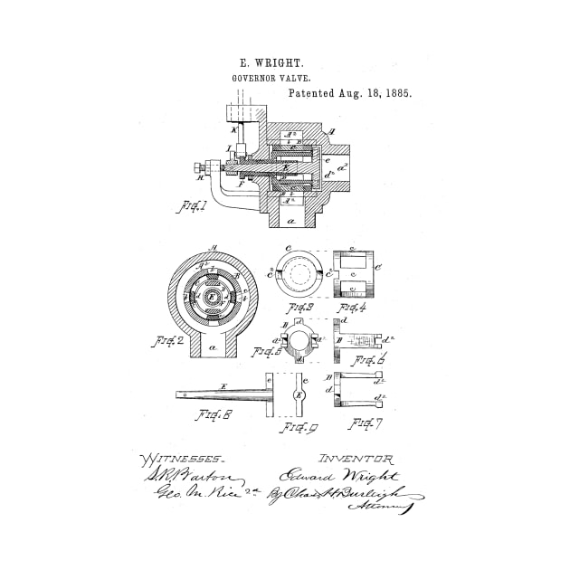 Govenor Valve Vintage Patent Hand Drawing by TheYoungDesigns