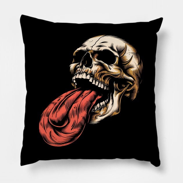 Skull With A Large Tongue Pillow by Nightmare Tee