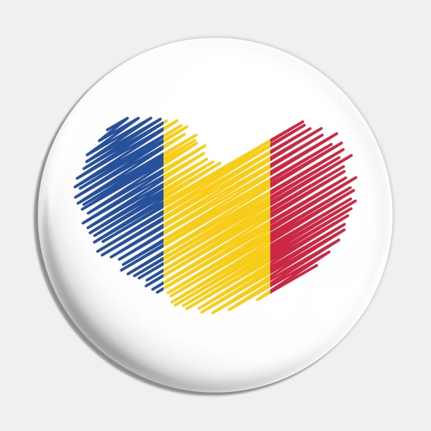 Romania Heart Flag Design Pin by Sanu Designs