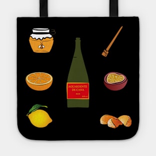 Madeira Island Poncha icons: fruits, aguardente de cana/rum, honey and traditional stirring stick Tote