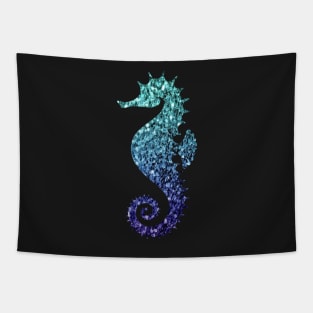 Teal and Blue Ombre Faux Glitter Seahorse Tapestry