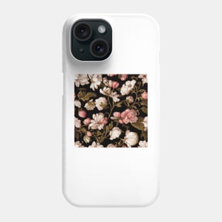 Brown and Pink Floral Pattern on Black Phone Case