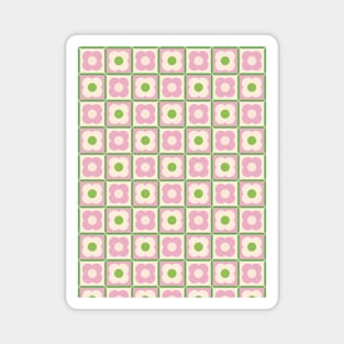 Retro Floral Checker Pattern Pink and Green Magnet