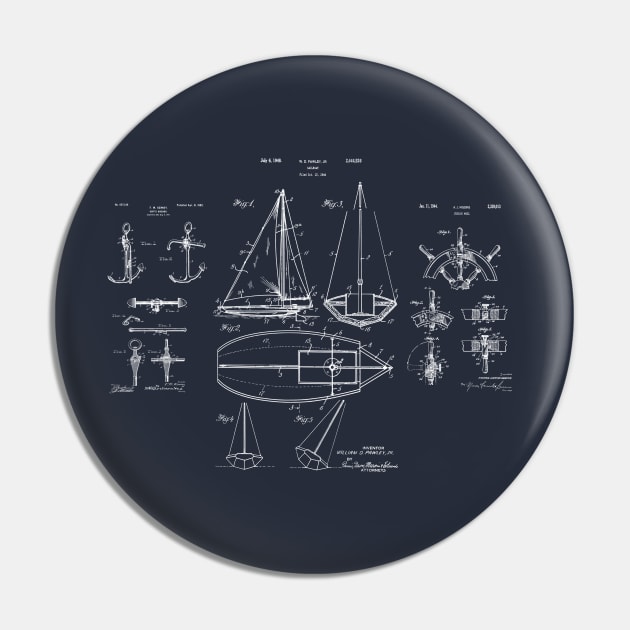 Nautical Sailboat Patent Drawing Pin by MadebyDesign