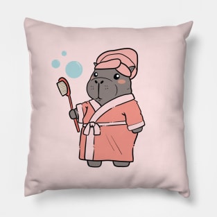 Cute Hippo ready for a bath Drawing Pillow