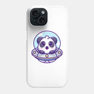 Cute panda flying with spaceship ufo cartoon Phone Case