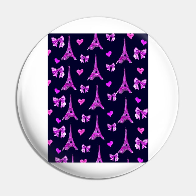 Girly Eiffel Tower Pattern in Watercolours Dark Purple Pin by ArtInPi