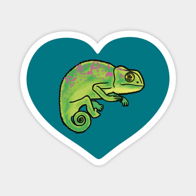 Teal Heart Colorful Chameleon for Chameleon Lovers Magnet by Mochi Merch