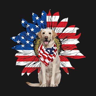 Yellow Labrador American Flag Sunflower T-Shirt