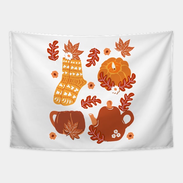 Cozy Autumn Pattern lets cuddle stay cozy weather Tapestry by Fancy Funky Garbage