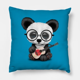 Baby Panda Playing Japanese Flag Guitar Pillow