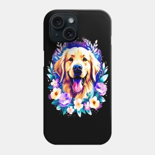 Cute Golden Retriever Surrounded by Beautiful Flowers Phone Case