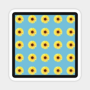 Sunflower Watercolor Pattern with a light blue background Magnet